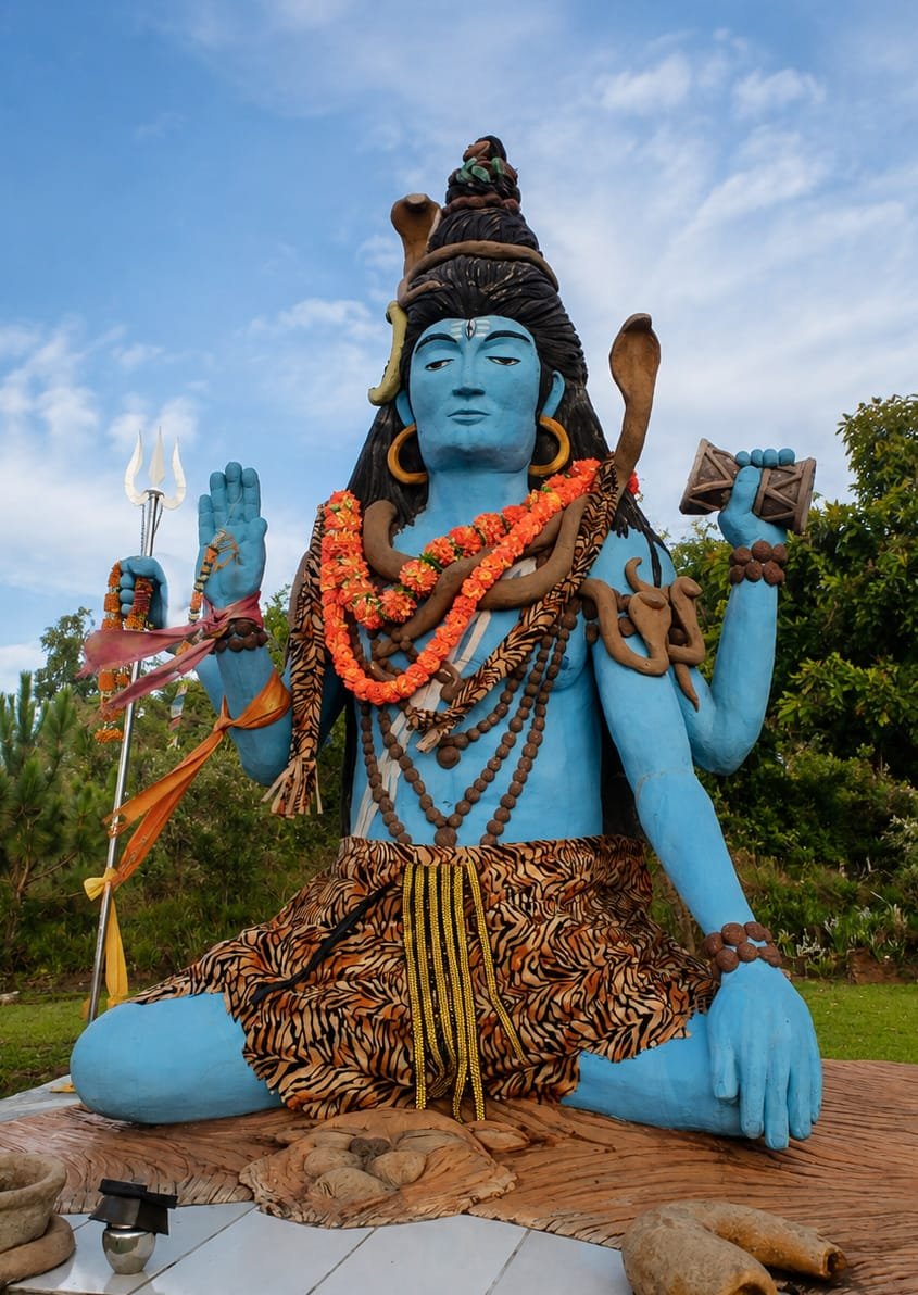 The three-metre Shiva murti at Shiva Kshetra, dressed with offerings